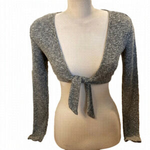 Garage Woman's Grey  Long Sleeve Cropped Top front Tie Top (Size Small)